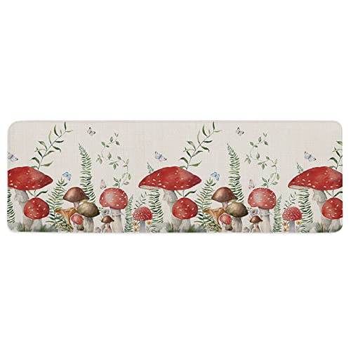 Retro Mushroom Cushioned Antifatigue Kitchen Mats And Rugs,Boho Butterflies Botanical Floral Wildflowers Green Leaves Aesthetic Floor Bath Door Mat Doormat Accent Runner Carpet Comfort Mat 18''X47'' #TOP1
