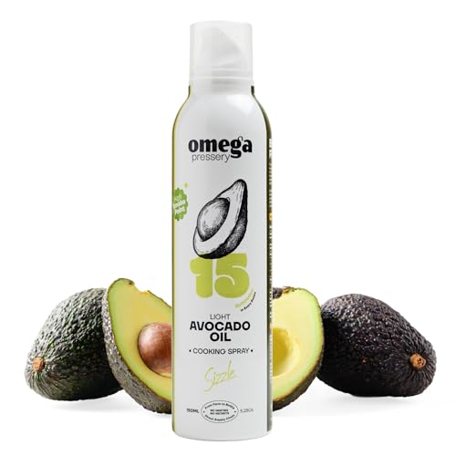 Omega Pressery Light Avocado Oil Cooking Spray - 150 ml | Neutral Flavour | High Smoke Point 270C | 100% Pure Natural Cooking Oil | Ideal for Frying Roasting Baking & Air Frying at High Heat