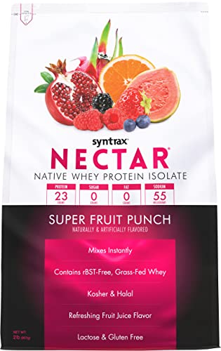 Syntrax Nutrition Nectar, 100% Whey Isolate Protein Powder, Refreshing Fruit Juice Flavor, Super Fruit Punch, 2 lbs