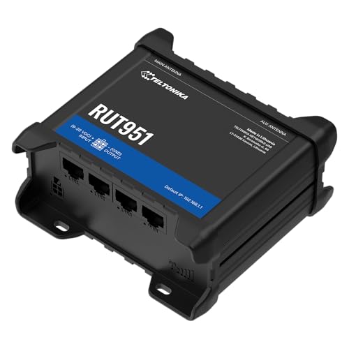 Image of Teltonika RUT951 RUT951A00800 Industrial 4G LTE Router, Dual SIM Cellular Router with Wi-Fi & Ethernet, 3G /4G Connectivity, Remote Monitoring & VPN Support, North America Version | CAT4 4g LTE, Dual-SIM Auto-Failover, WI-FI 2.4ghz, 1xwan Plus 3xlan, Rms and Vpn Support