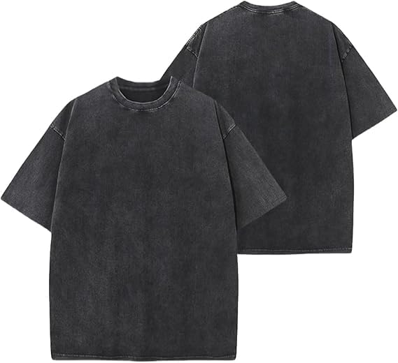 2PCS Men Oversize T-Shirt Men's Heavy Cotton Summer T-Shirt tee Loose Fit Short Casual Wash Solid Basic tee Tops (M,03)