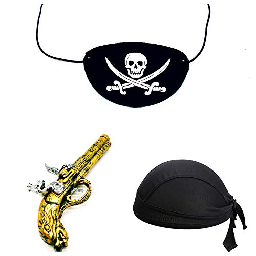 Mebber - Sombrero Pirata de Juguete con diseño de dragón de un Solo Ojo, 3 Piezas, Disfraz de Pirata para niños, Vestido de Juego Completo