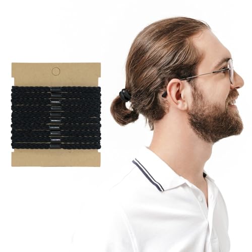 SwirlColor Hair Ties For Men, 10 Pcs Braided Elastic Mens Hair Bands No Damage Crease Breakage Hair Ties for Guys with Long Hair for Buns Curly Thick Dense Hair (Black)