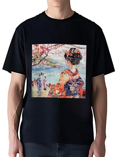 令和の浮世絵 和風 絵画 江戸 掛け軸 舞子 着物 女性 (28) TシャツメンズTシャツ半袖プリント スポーツ レディーストップス 夏服 丸首 通気 快適 綿 人気 おしゃれ 男女兼用