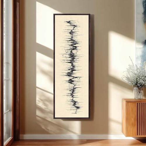 Decor zen vertical pour habiller un mur etroit avec notre grande toile de vague noire