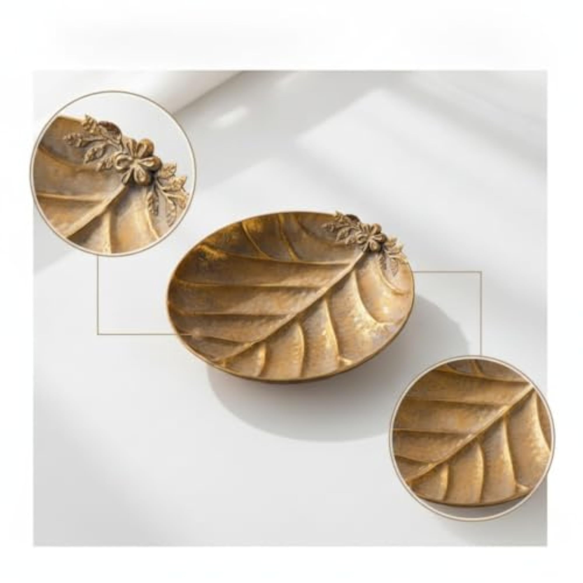 Vintage-Inspired Metal Tray with Leaf Pattern, Oval Design