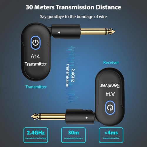 Sistema inalámbrico para guitarra 2.4G, transmisor y receptor recargable portátil con conector giratorio de 90 grados Plug and Play para guitarra eléctrica/acústica, bajo y violines miniatura 3