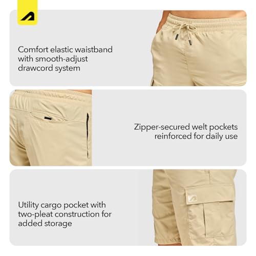Image of Boldfit Cargo Shorts for Men with Elastic Drawstring Waist, Multi Utility Pocket Short Pant for Men Zipper Design Summer Half Pant for Man Trekking, Hiking & Street Style