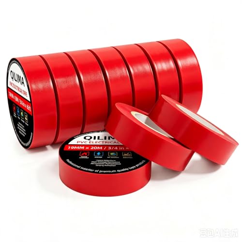 Image of QILIMA Electrical Tape 10 Pack 3 /4-Inch by 60 Feet,Lead-Free Flame Retardant Electrical Tape, Adhesive for General Home Vehicle Auto Car Power Circuit Wiring Red (130mic)
