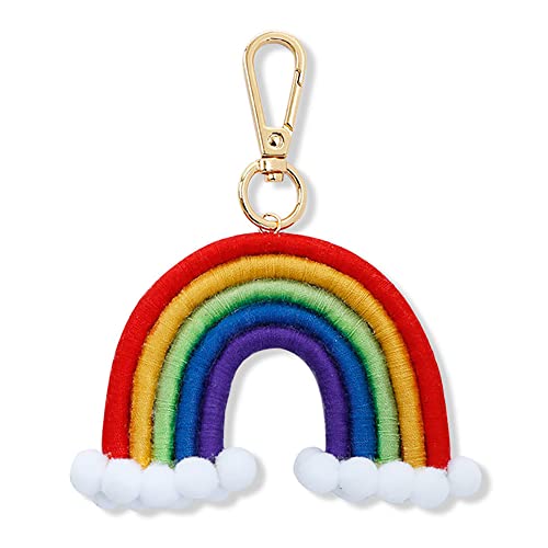 WOVELOT Porte-CléS Arc en Ciel en Macramé, Porte-CléS Tissé à la Main, Pendentif Clé Arc en Ciel Coloré BohèMe pour Sac à Main Clé de Voiture, D Cover
