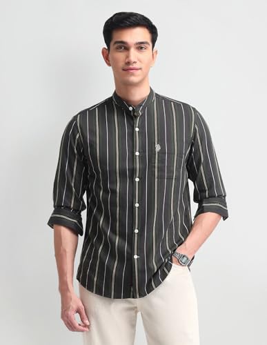 Image of U.S. Polo ASSN. Striped Slim Fit Formal Shirts for Men - 100% Cotton, Full Sleeve Mens Casual Shirts