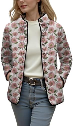 Gesoja Artistic Quilted Jackets for Women Colorful Patchwork Floral Printed Coat Bohemian Retro Style Outerwear with Pockets Style13 L