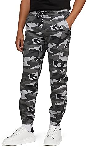 Mens Stretch Twill Comfort Fit Elastic Waist Cargo Jogger Pants Street Camo X-Large