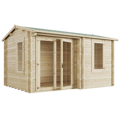 Image of BillyOh Kent 4m x 3m Log Cabin Garden Office Studio Summer House Shed, Stylish Apex Design, Standard Treated – Durable Garden Room Space with Double Doors, Easy Assembled Summer House