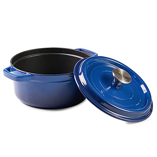 Zqbtc Enamel Cast Iron Covered Dutch Oven Pot With Lid For Bread Baking Use On Gas Electric Oven 3 Quart(Blue, 2-3 People) #TOP4
