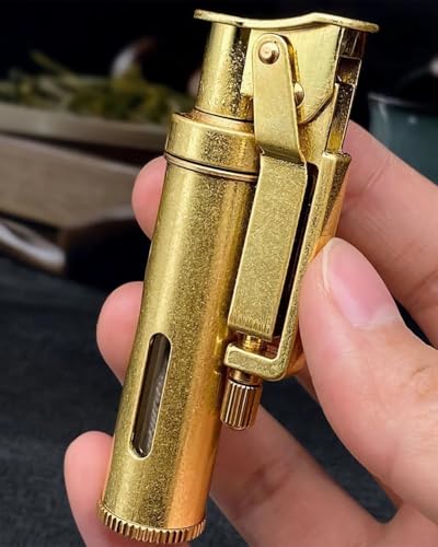 Image of Smoke King Trench Lighter Vintage Refillable Lighter with Mechanical Grinding Wheel, Transparent Oil Tank, Windproof & Durable Retro Design Gift for Men (Fuel Not Included)