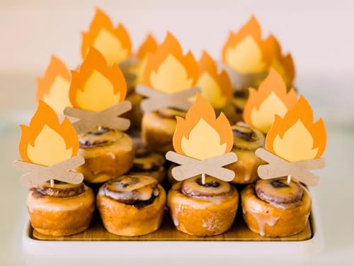 25PCS Campfire Cupcake Toppers - Camping & Lumberjack Party Decor