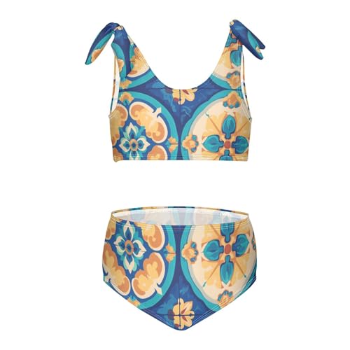 Moroccan Medallion Girls' 2 Piece Kids Bikini Set Quick-Dry Swimsuit Swimming Suits Adjustable Shoulder Strap