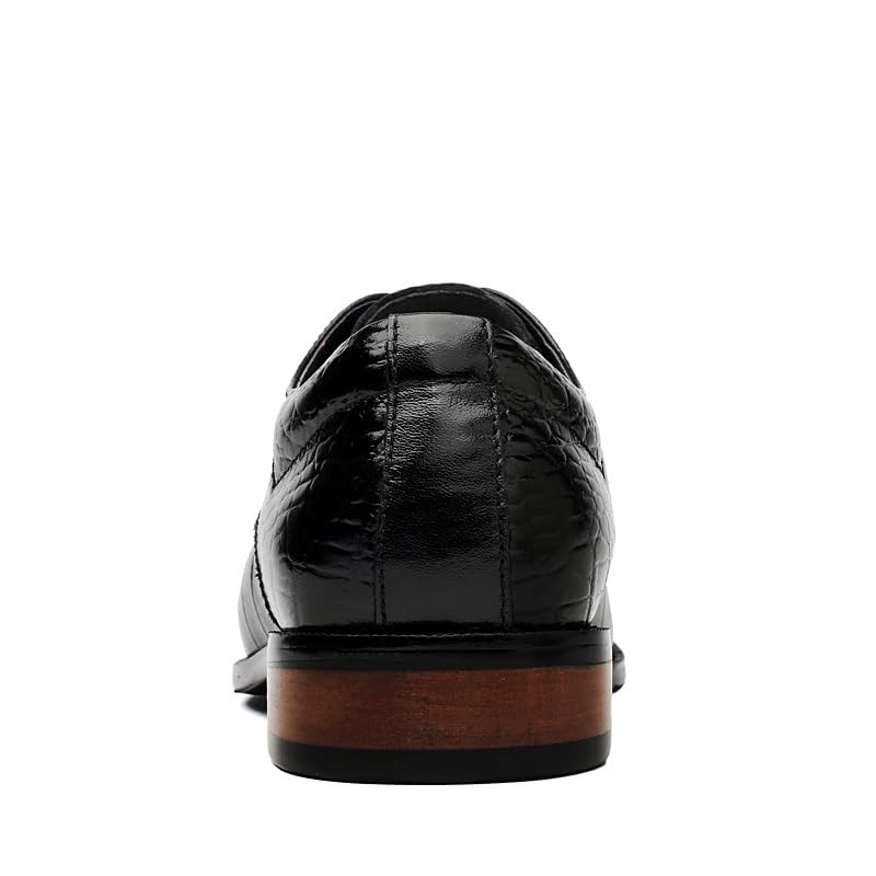 HOOENG Dress Shoes for Men Lace Up Round Burnished Toe Genuine Leather Crocodile Print Derby Shoes Anti-Slip Slip Resistant Block Heel Classic(Color:Black,Size:11)4