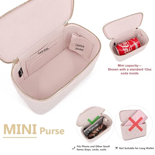 Image of M-ioi-M Small Genuine Leather Purse Quilted Crossbody Bag for Women, Mini Top-Handle Shoulder Handbag w /Gold Chain Strap