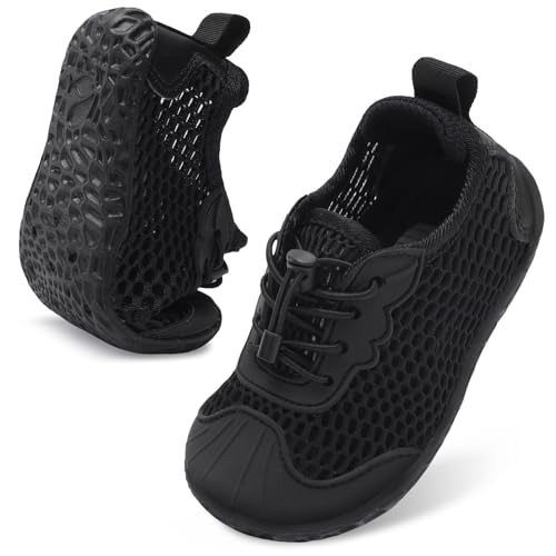 BARERUN Toddler Water Shoes Barefoot Kids Water Shoes Boys Girls Aqua Socks Quick-Dry Breathable Toddler Sandals Slip on Indoor Outdoor Walking Shoes for Beach Swim Pool, Black, 7 Toddler