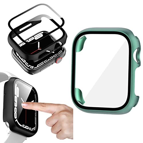 Wigento Für Apple Watch Series 9 8 7 45mm / 6 SE und 2023 2022 5 4 44mm 2 in 1 Shockproof Hart Uhr Hülle Cover + H9 Hart Glas Grün