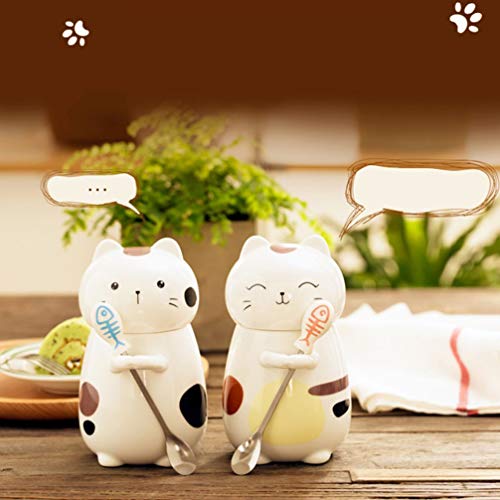 Caneca de cerâmica para gatos 3D UPKOCH, caneca de café com colher e tampa, presente para aniversári
