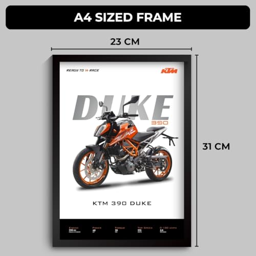 Image of Funk You Store KTM Duke 390 Poster | Framed KTM A4 Sized (31 x 23 cm) | Duke Bike Poster for Wall, Gift for Boys, Bike Frame | Motorbike Posters for Wall, Bedroom, Hostel, Study Room
