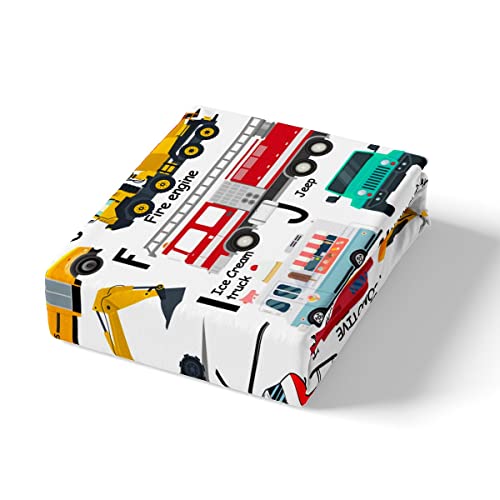 Loussiesd Excavator Kids Bed Cover Fire Truck Police Car Boys Duvet Cover Helicopter Motorcycle Ambulance Toddler Bedding Set Alphabet Vehicle Cars 2Pcs Bedding Single - Image 4