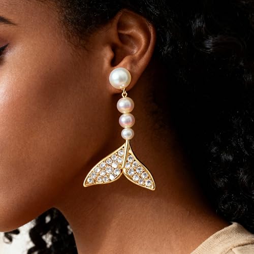 Pearl Mermaid Earrings for Women Dangle, Gold Plated Copper by ANEBRPC - Used condition - Image 4