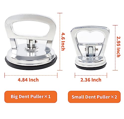 TILER 3PCS Silver Car Dent Puller Handle Lifter Dent Remover Kit, Small Aluminum Suction Cup for Car Body Paintless Dent Repair, Glass, Tiles, Mirror 8128-1MD1