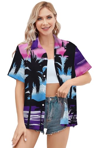 Image of Cromoncent Mommy and Me Matching Hawaiian Outfits Girls & Womens Hawaiian Shirts Tropical Button Down Shirts