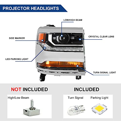 Peforway Headlights, Hid/Xenon Projector Headlamps Led Drl For 2016-2018 Chevy Silverado 1500 Right Passenger Side #TOP1