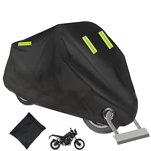 Timisea Funda protectora para motocicleta, con 4 tiras reflectantes, lona para motocicleta, funda protectora impermeable e invierno, color negro y exterior (245 x 105 x 125 cm) Cover