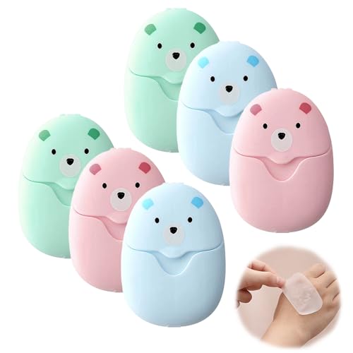 6 Cajas Hojas de Jabón, Portátiles Jabón de Papel Lindos Papeles Portable Paper Soaps con Caja Plástico Hebilla Colores Surtidos Papel Jabón para Cocina Inodoro Exterior Viaje Acampada Senderismo