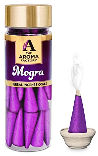 Image of The Aroma Factory Incense Dhoop Cone for Pooja, Mogra (100% Herbal & 0% Charcoal) 1 Bottle x 30 Cones