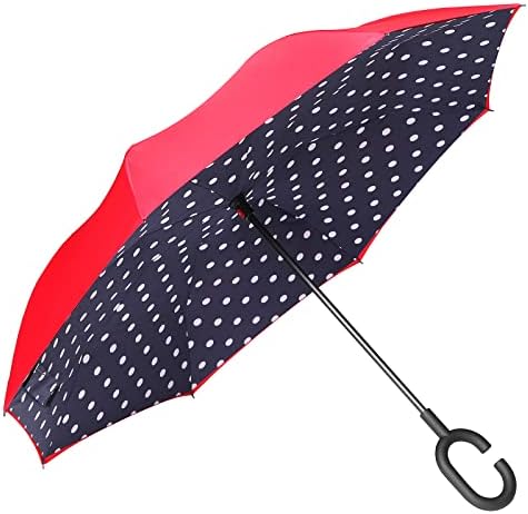 Amazon Brand - Eono Double Layer Inverted Umbrellas Reverse Folding Umbrella Self-Standing Windproof UV Protection Big Straight Travel Umbrella for Car with C-Shaped Handle - Orange Flower