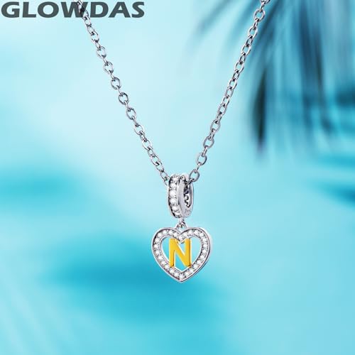 Image of GLOWDAS 18K Gold Plated Letter Charms Initial A to Z Necklace Pendant, 925 Sterling Silver CZ Heart Dangle Alphabet Beads fit European DIY Bracelet, Gifts for Valentiens /Christmas /Family