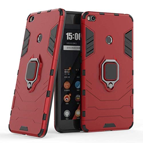 Compatible con Mi Max2 Funda, Anillo Metálico Sujeción Soporte Antichoque Rígido Caja (Funciona con el Montaje de Coche Magnético) Doble Capa Sólido Case Carcasa para Xiaomi Mi MAX 2 (Rojo)