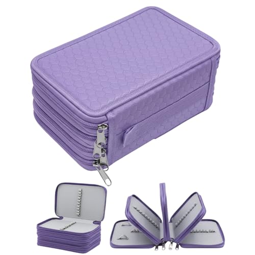 Estojo Escolar Box, Grande, com 3 Divisórias e 72 Elásticos, Feminino, Masculino, Zíper e Tecido Resistentes, com Alça, Qualidade Premium (Roxo)