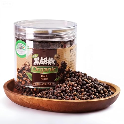Pimienta Negra Orgánica Entera de 7 Oz, Condimentos Naturales de Primera Calidad, Recién Empacados para Recargar en el Molinillo, Resellables, Sin OMG, Sin Gluten.