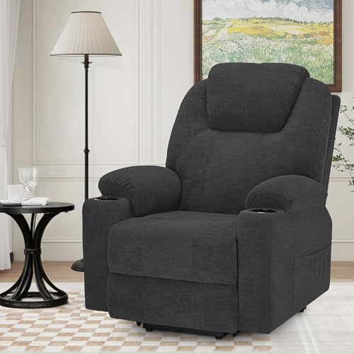 M MCombo Fernsehsessel mit Aufstehhilfe Elektrisch, Relaxsessel mit Liegefunktion bis 140°, Sessel mit Aufstehhilfe, mit Massage & Heizung, Knopf & Fernbedienung Verstellbar, 7040 (Chenille, Grau) – Bild 3