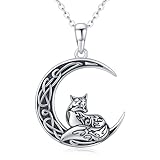 Midir&Etain Fox Necklace 925 Sterling Silver Celtic Knot Moon Fox Necklace Celtic Knot Fox Jewelry Birthday Graduation Gifts for Men Women