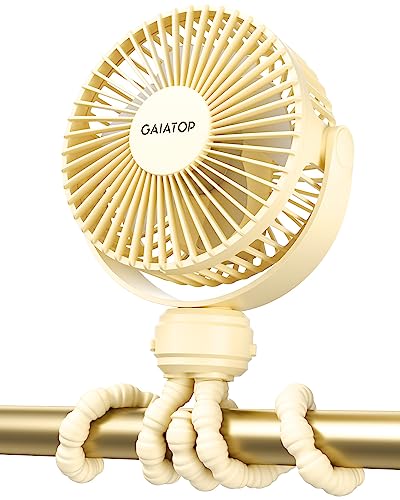 Image of Gaiatop Mini Electric Fan with 5.5mm Gaps, Rechargeable, Detachable, 360 Rotate, 3 Speed, Yellow