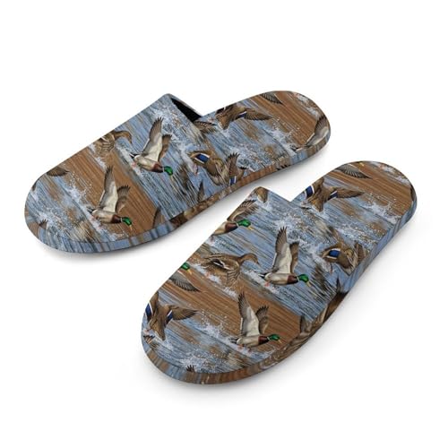 BESCHOC Fashion Beauty Mallard Ducks Hunting Slippers for Women, Men Warm Memory Foam Comfy House Slippers for Indoor and Outdoor