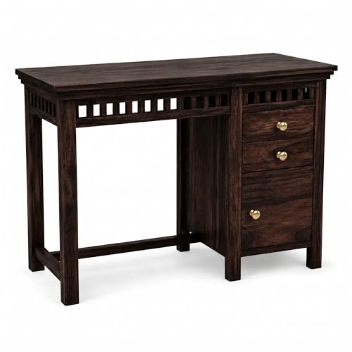 Image of SONA ART & CRAFTS Sheesham Wood Study Table for Home | Wooden Study Table with Side Storage Shelf | Multi Purpose Computer Desk for Writing | DIY Laptop Table for Study Room & Office | Walnut Finish