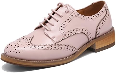 U-lite Women's Perforated Lace-up Wingtip Leather Flat Oxfords Vintage Oxford Shoes Brogues (10, Pink)