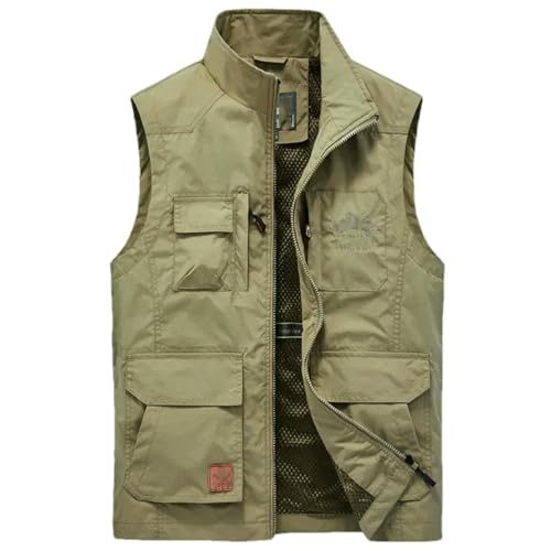 Gilet multipoches homme léger et fin avec fermeture éclair couleur kaki