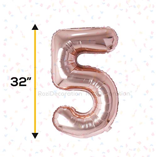 Image of Rozi Decoration Foil 32 inch Inch Rose Gold 5 Number Balloons Helium Supported For 5Th Birthday Decoration Items | 5Th Anniversary Decoration Items | 5 Number Balloon For Birthday Pack Of 2 Pcs