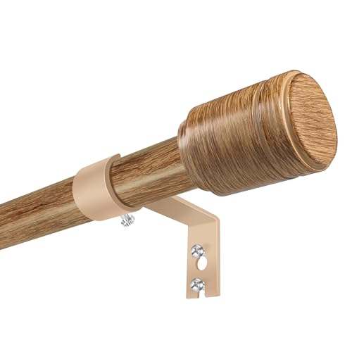 5/8” Diameter Curtain Rods 30-90 Inch, for 30-84 Inch Windows, Adjustable Splicing Wood Grain Curtain Rods for Windows with Brackets, Window Rod Long Small Curtains Rod, 1 Pack